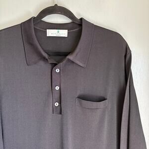 MONTAGUT Men's 7 (S/M) Paris Polo Shirt Long Sleeve Black Classic French Fashion